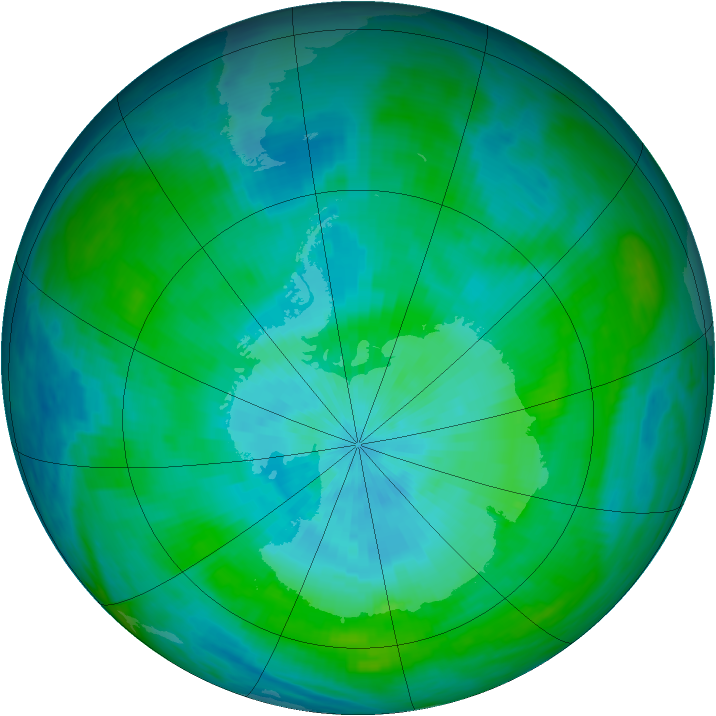 Antarctic ozone map for 29 February 1992